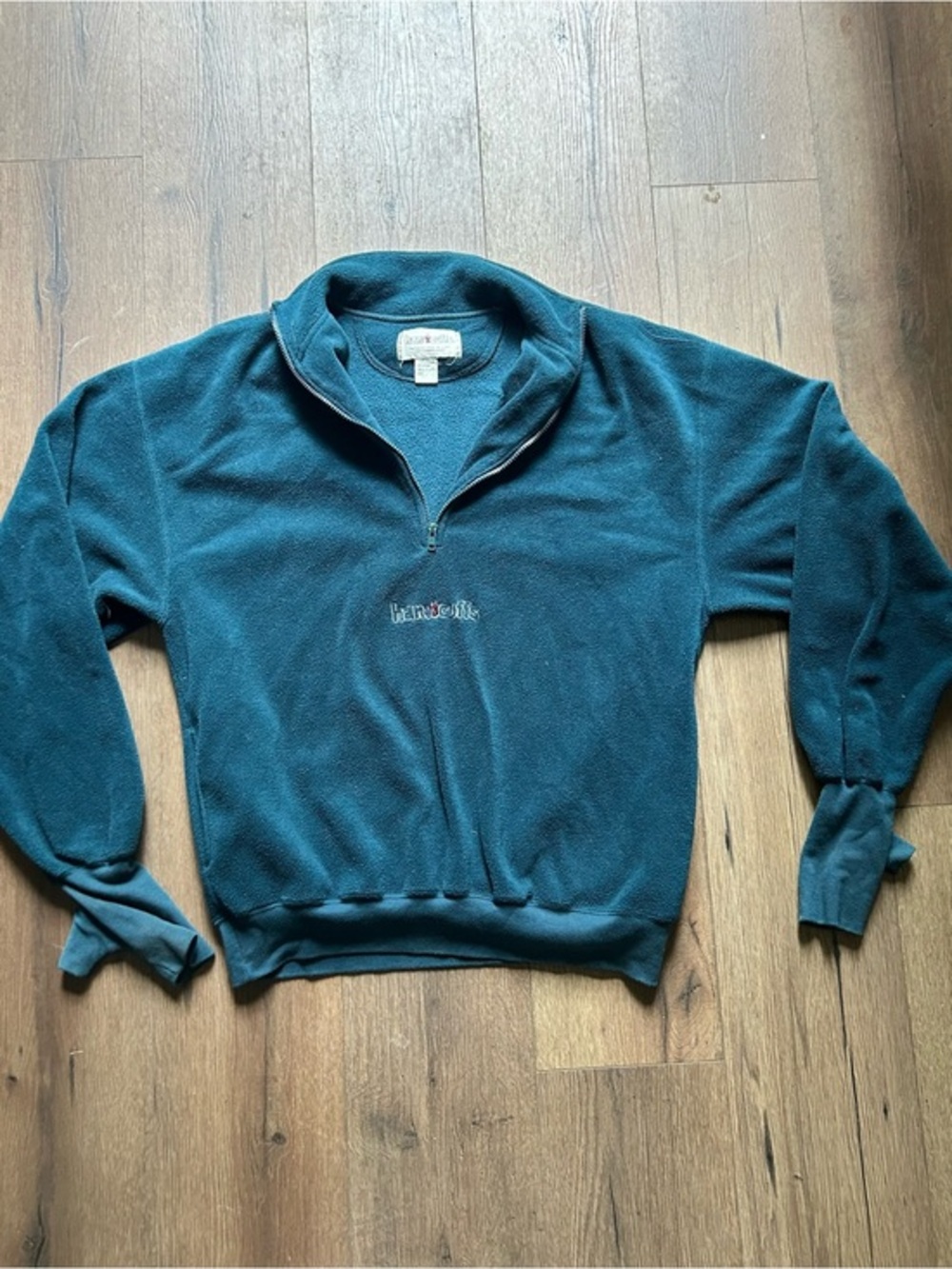 Men’s Hand cuff vintage skater Half-Zip Fleece Pullover Sweater in Teal